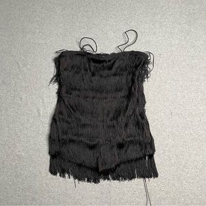 12th Tribe Dress Womens Small Black Solid Fringe Mini Casual Adult